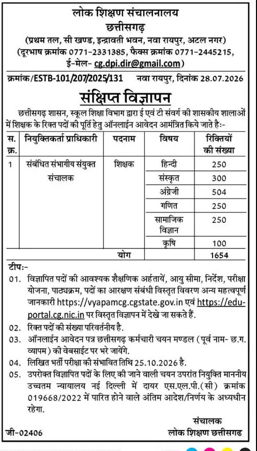 CG Teacher Recruitment 2026