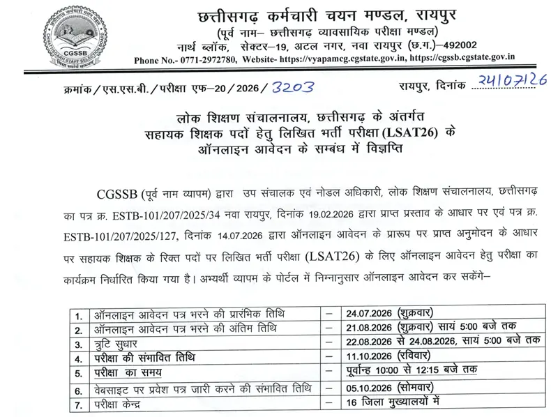 CG Assistant Teacher Recruitment 2026
